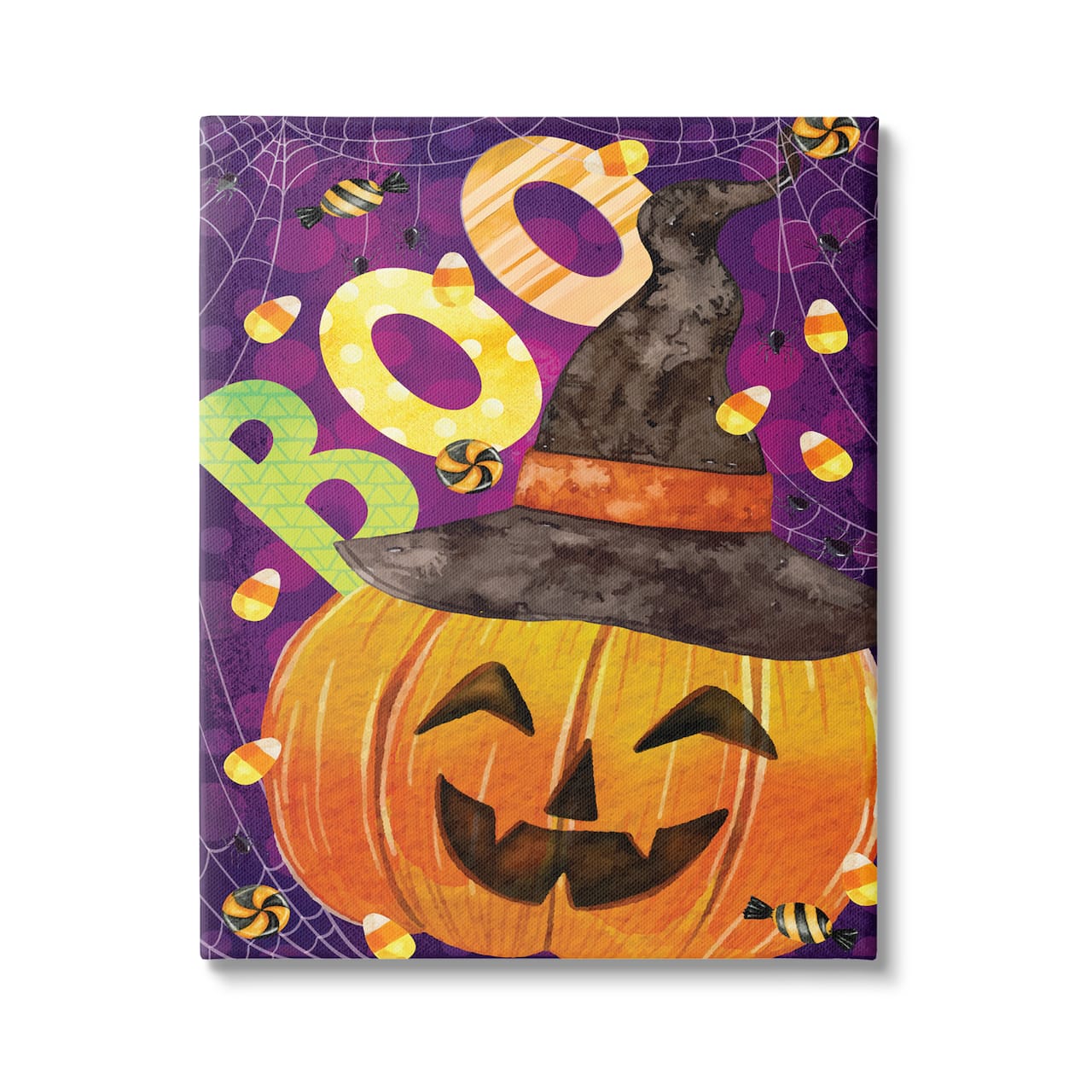 Stupell Industries Boo Jack-o-Lantern Halloween Candy Canvas Wall Art